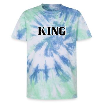 Texte classique du Roi - T-shirt tie-dye premium unisexe - bleu spirale - Devant - AI Model Female 172 light (172cm) & AI Model Male 178 light (178cm)