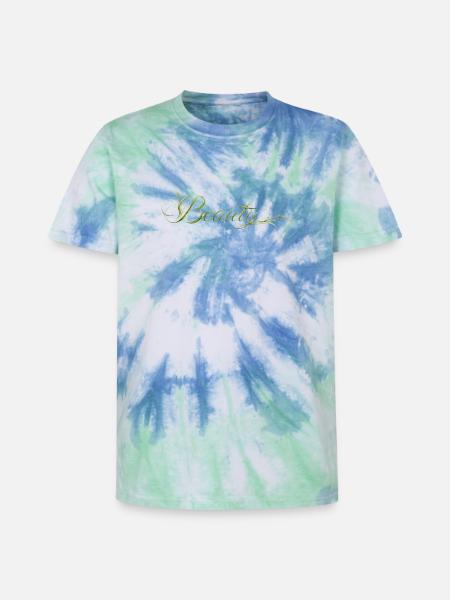 Beauty Lettering Nature Design - Unisex Premium Tie-Dye T-Shirt - Blue Spiral