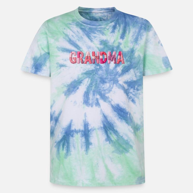Grandmother Pink Plaid Letters Patchwork - Unisex Premium Tie-Dye T-Shirt - Blue Spiral