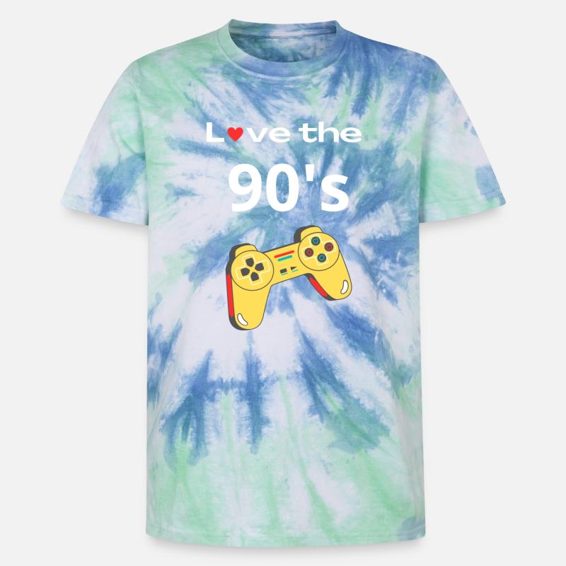 Ich liebe den Retro-Controller der 90er - Unisex Premium Tie Dye T-Shirt - Spiralblau