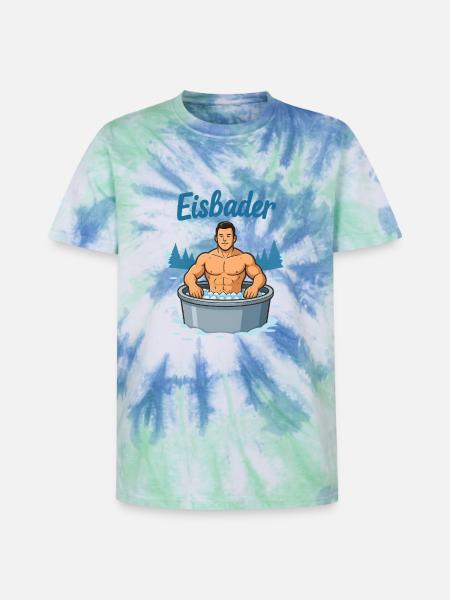 Eisbader Muskelmann im Eisbad - Unisex Premium Tie-Dye T-Shirt - Blue Spiral
