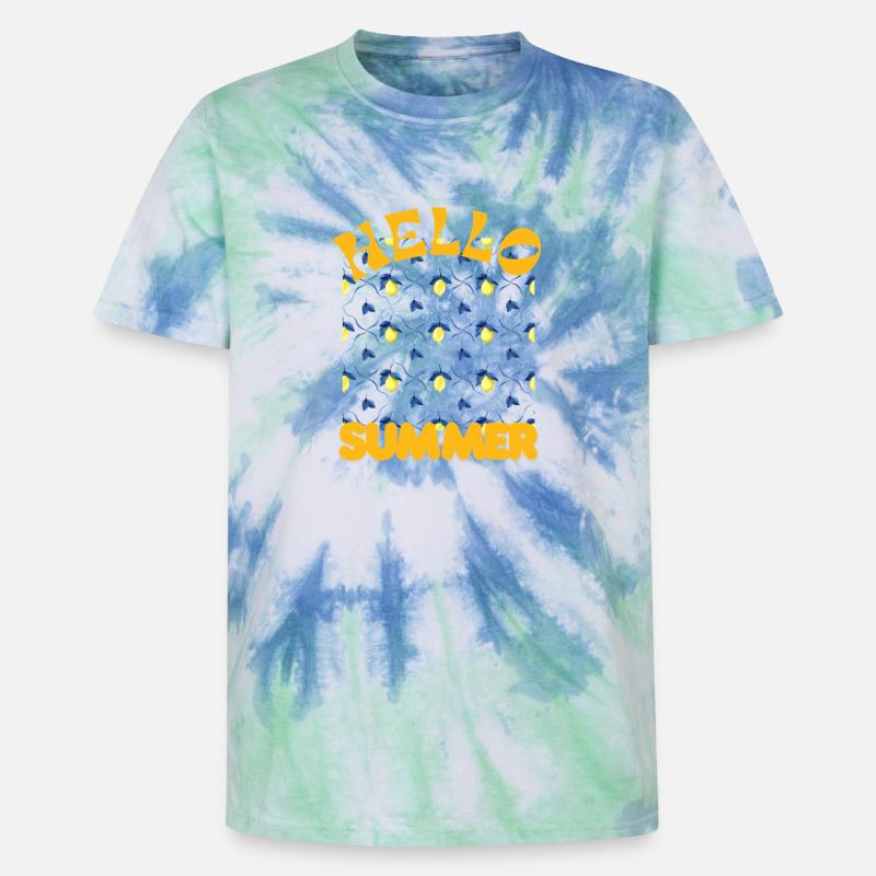 Hello Summer Lemon Pattern - Unisex Premium Tie-Dye T-Shirt - Blue Spiral