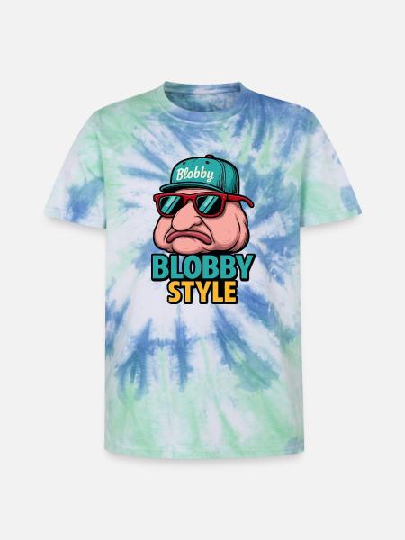 Blobby Style Cartoon Tee - Unisex Premium Tie-Dye T-Shirt - Blue Spiral