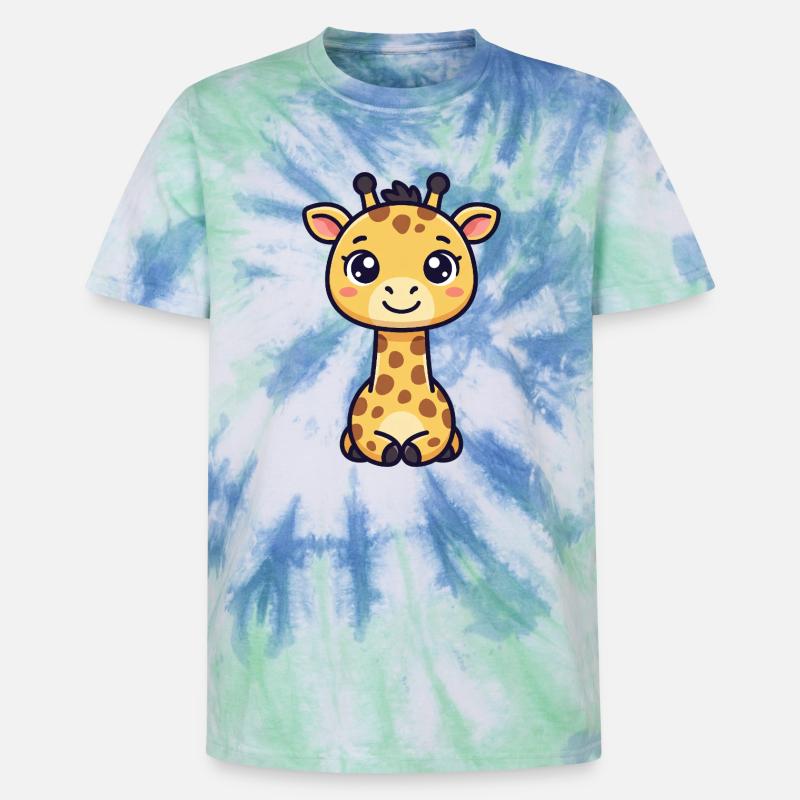 Chibi Giraffe - Unisex Premium Tie-Dye T-Shirt - Blue Spiral