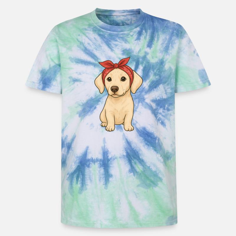 Little Labrador - Unisex Premium Tie-Dye T-Shirt - Blue Spiral