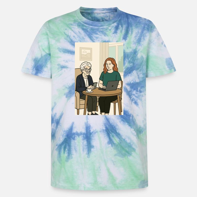 Generationen am Tisch mit Technik - Unisex Premium Tie Dye T-Shirt - Spiralblau