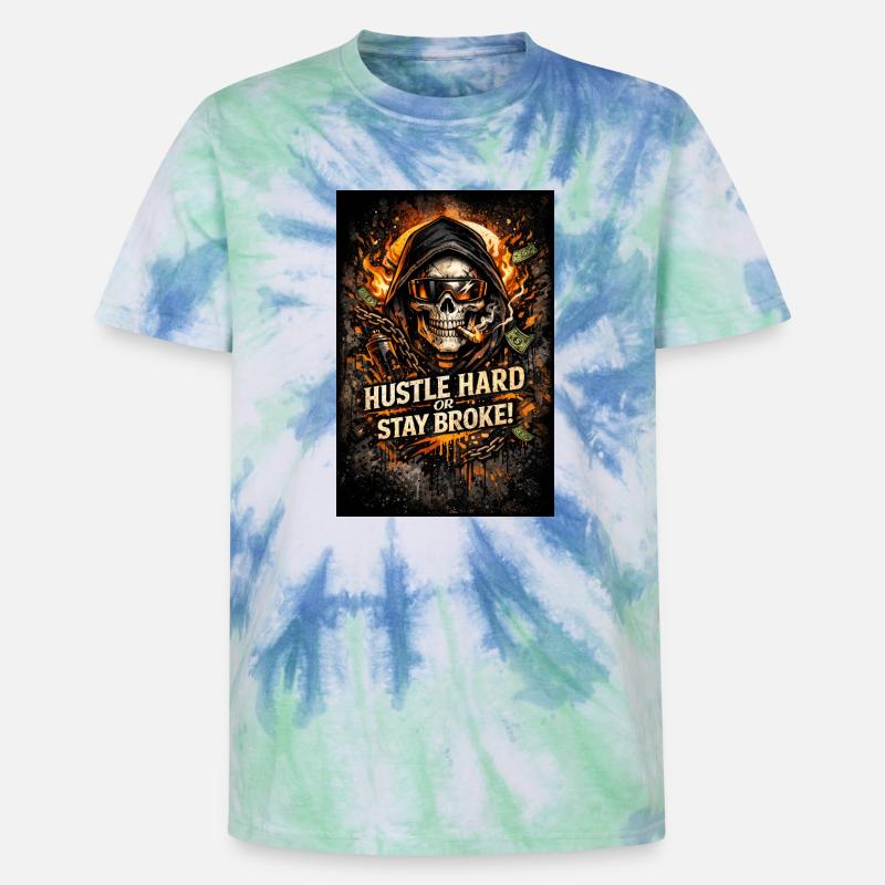 Hustle Hard oder Stay Broke - Unisex Premium Tie Dye T-Shirt - Spiralblau