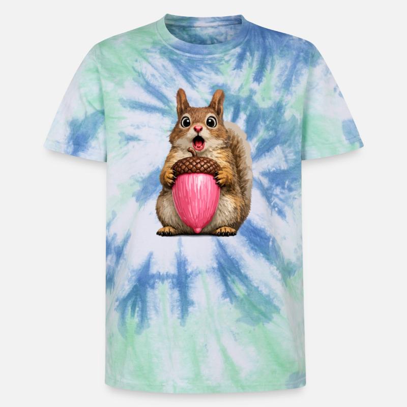 Eichhörnchen mit rosa Eichel - Unisex Premium Tie Dye T-Shirt - Spiralblau
