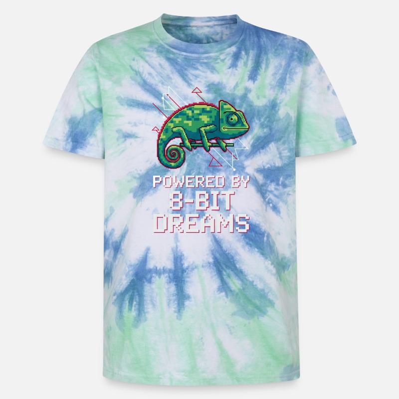 Powered 8-Bit Dreams – Pixel Chamäleon - Unisex Premium Tie Dye T-Shirt - Spiralblau