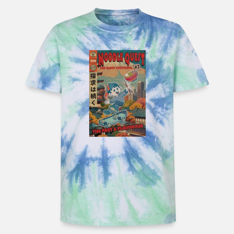 Retro Noodle Quest Comic - Unisex Premium Tie Dye T-Shirt - Spiralblau
