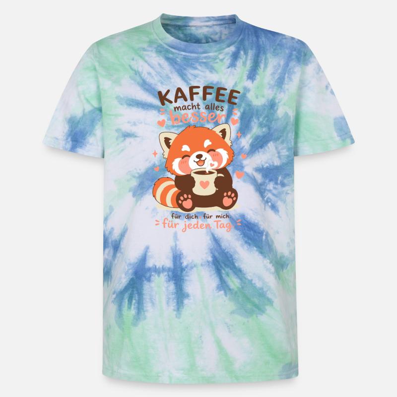 Roter Panda mit Kaffee - Unisex Premium Tie Dye T-Shirt - Spiralblau