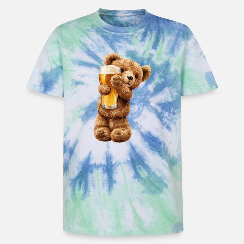 Bärchen mit Bierglas Bierchen Teddybär - Unisex Premium Tie Dye T-Shirt - Spiralblau