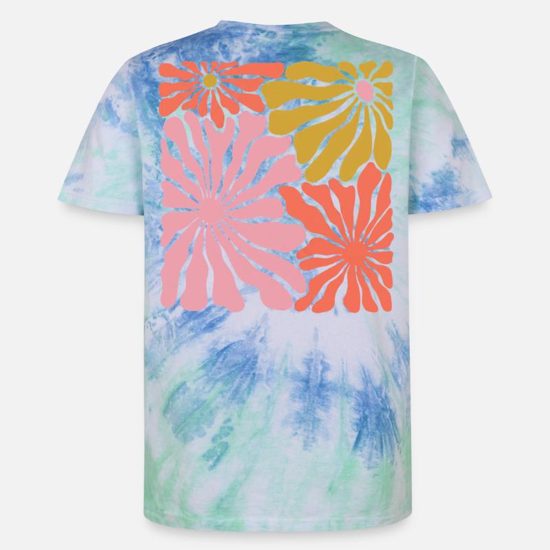 Spring Blossoms Pop Art Pattern - Unisex Premium Tie-Dye T-Shirt - Blue Spiral