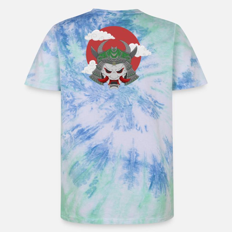 Oni x Samurai Graugrün - Unisex Premium Tie Dye T-Shirt - Spiralblau