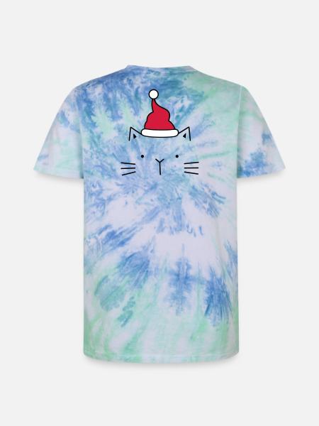 Cat Santa Claus Christmas hat Christmas - Unisex Premium Tie-Dye T-Shirt - Blue Spiral