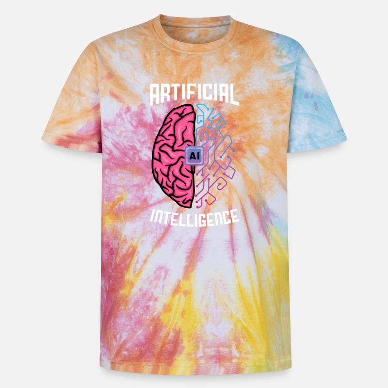 Artificial Intelligence Brain Tech Design - Unisex Premium Tie-Dye T-Shirt - Rainbow Spiral