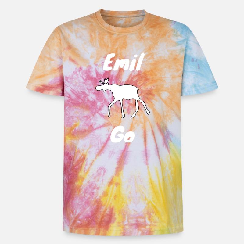 Emil the Elk withe - Unisex Premium Tie-Dye T-Shirt - Rainbow Spiral