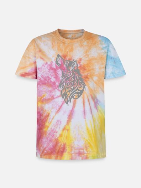 Nordic Wolf Tribal Tattoo - Unisex Premium Tie-Dye T-Shirt - Rainbow Spiral