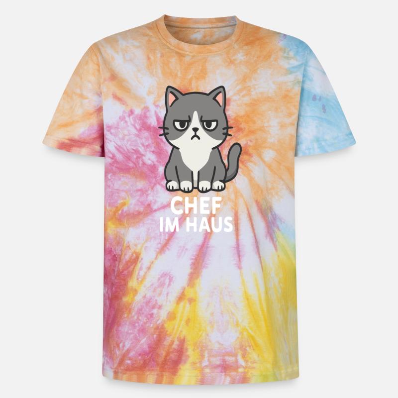 Cat with grumpy expression - Unisex Premium Tie-Dye T-Shirt - Rainbow Spiral