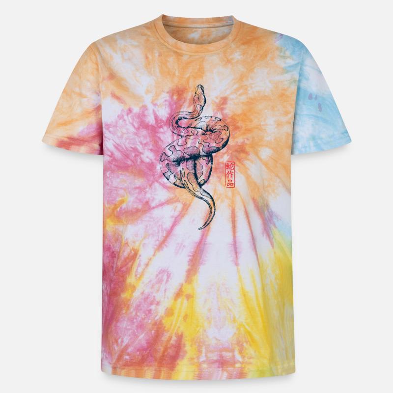 Python mit Kanji Stempel - Unisex Premium Tie Dye T-Shirt - Regenbogen-Spirale