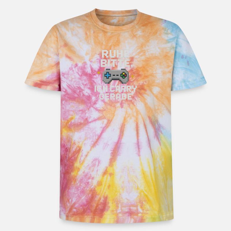 Silence Please Pixel Controller Graphics - Unisex Premium Tie-Dye T-Shirt - Rainbow Spiral