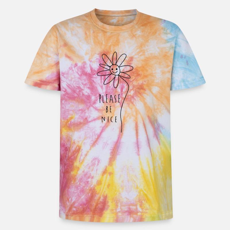 Please be nice – Friendly Minimal Statement - Unisex Premium Tie-Dye T-Shirt - Rainbow Spiral