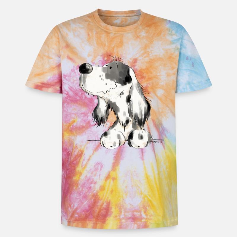 Englischer Setter I Hunde Comic Geschenk - Unisex Premium Tie Dye T-Shirt - Regenbogen-Spirale