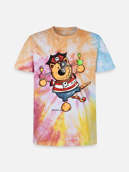 Pirate cat - Unisex Premium Tie-Dye T-Shirt - Rainbow Spiral