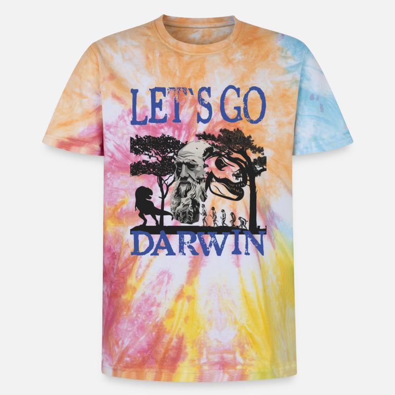 Idée cadeau textile Charles Darwin Evolution - T-shirt tie-dye premium unisexe - arc-en-ciel spirale