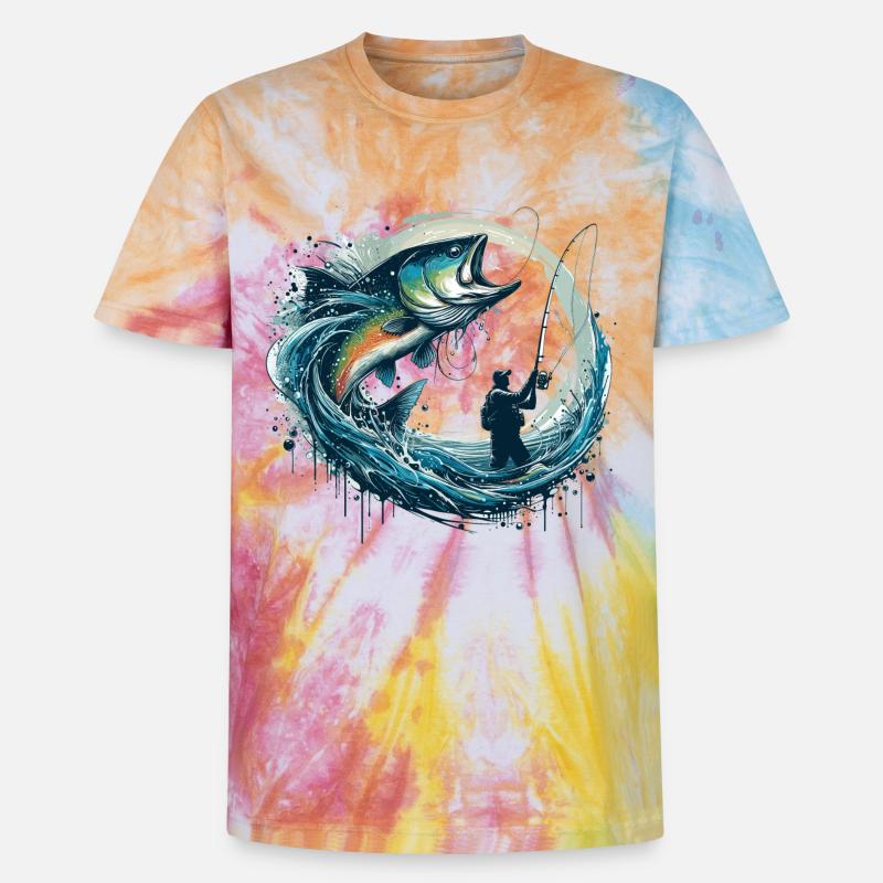 Cadeau dynamique de pêche - T-shirt tie-dye premium unisexe - arc-en-ciel spirale