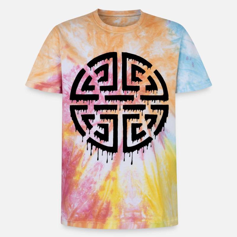 Graffiti eines schwarzen Labyrinths - Unisex Premium Tie Dye T-Shirt - Regenbogen-Spirale