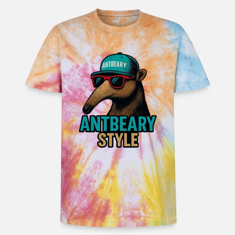Antbeary Style Aardvark Cartoon - Unisex Premium Tie-Dye T-Shirt - Rainbow Spiral