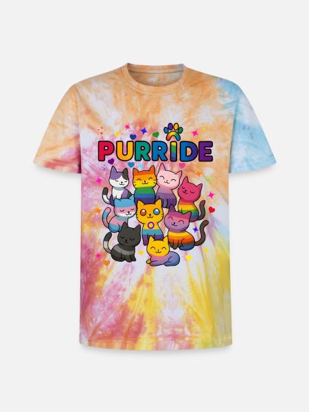 Purride LGBT Cats - Unisex Premium Tie-Dye T-Shirt - Rainbow Spiral