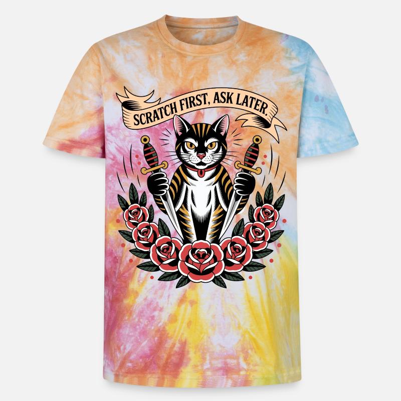 Scratch First Cat - Unisex Premium Tie-Dye T-Shirt - Rainbow Spiral