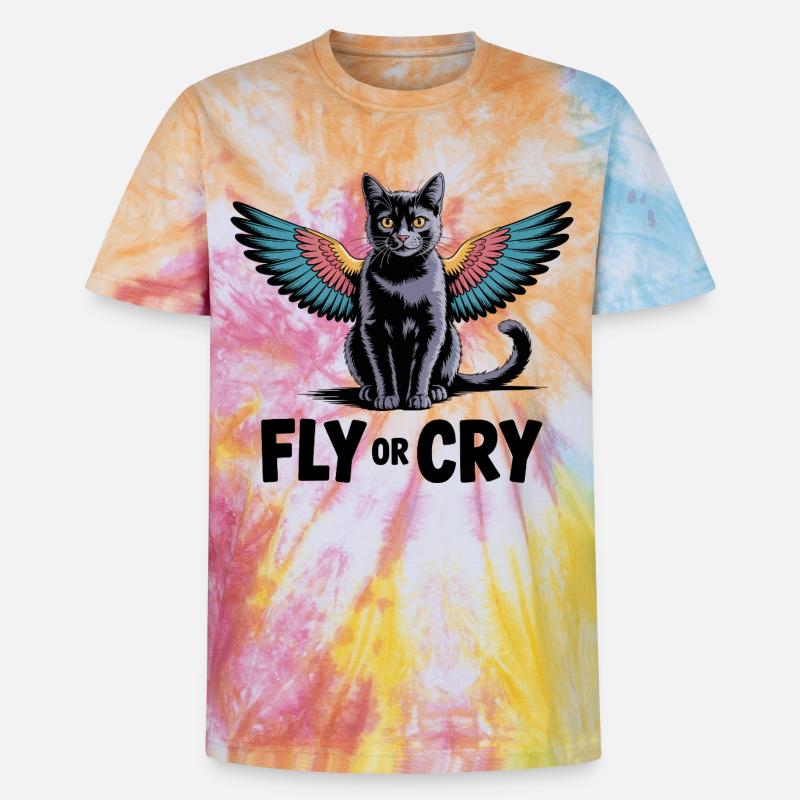 Fliege oder rufe Katze - Unisex Premium Tie Dye T-Shirt - Regenbogen-Spirale
