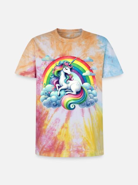 Regenbogen-Einhorn auf Wolken - Unisex Premium Tie Dye T-Shirt - Regenbogen-Spirale