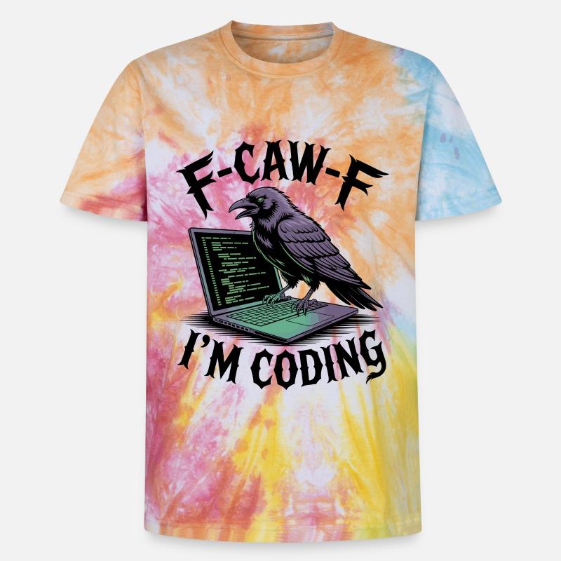 RabenCoder: Code Raven on the laptop - Unisex Premium Tie-Dye T-Shirt - Rainbow Spiral