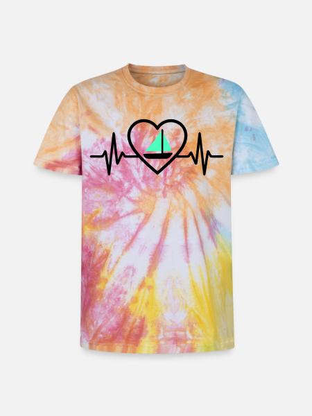 Heart Sailing – Passion Boat - Unisex Premium Tie-Dye T-Shirt - Rainbow Spiral