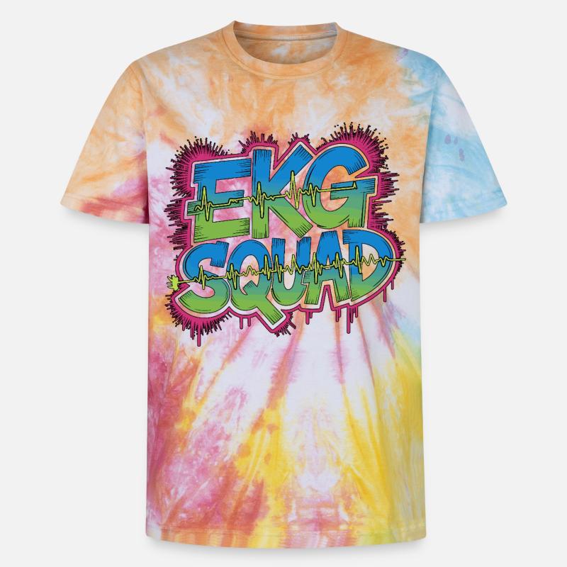 Cardiac Tech ECG Squad Pacemaker Technician - Unisex Premium Tie-Dye T-Shirt - Rainbow Spiral
