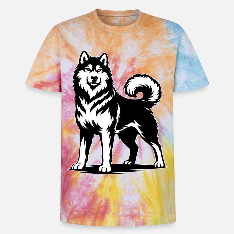 Alaskan Malamute in stolzer Pose - Unisex Premium Tie Dye T-Shirt - Regenbogen-Spirale