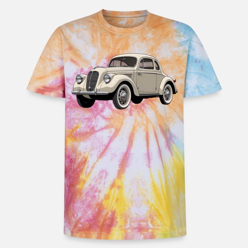 Beige Oldtimer Coupé Artwork - Unisex Premium Tie Dye T-Shirt - Regenbogen-Spirale