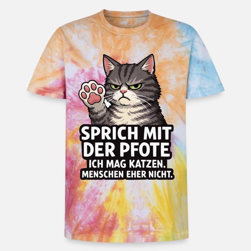 Sprich mit der Pfote – Grumpy Katze - Unisex Premium Tie-Dye T-Shirt - Rainbow Spiral