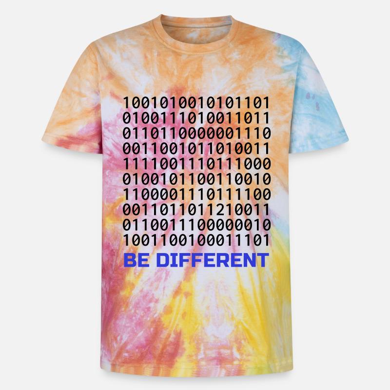 Be Different: Binary Pattern with Message - Unisex Premium Tie-Dye T-Shirt - Rainbow Spiral
