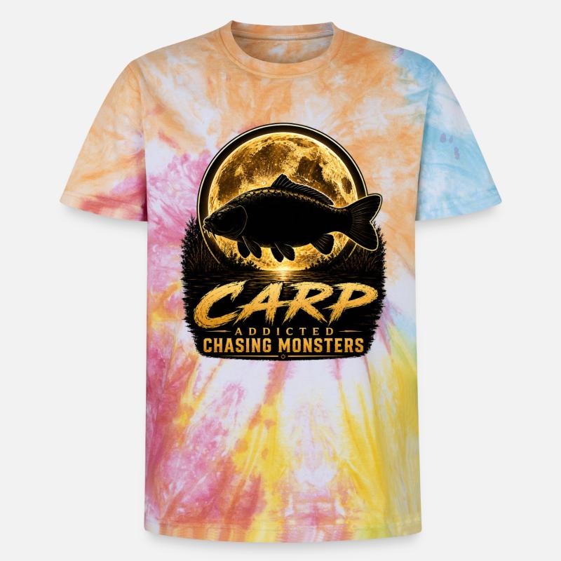 Mitternachtskarpfen-süchtiges Monsterfischen-Design - Unisex Premium Tie Dye T-Shirt - Regenbogen-Spirale