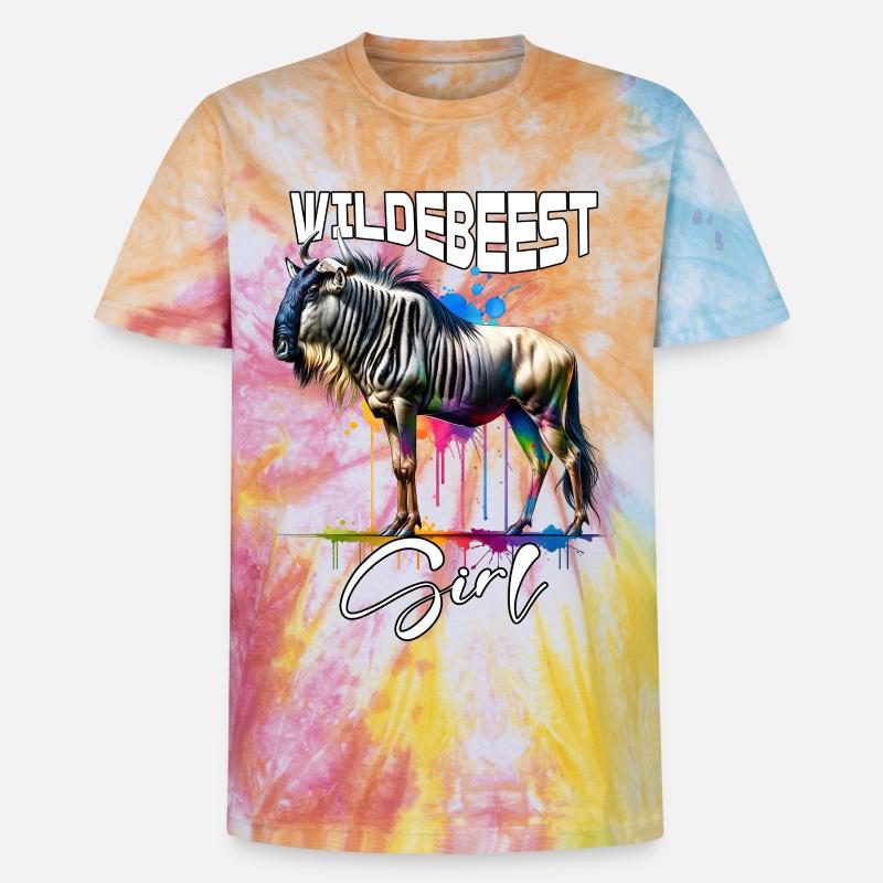 Wildebeest Mädchen Gnu - Unisex Premium Tie Dye T-Shirt - Regenbogen-Spirale