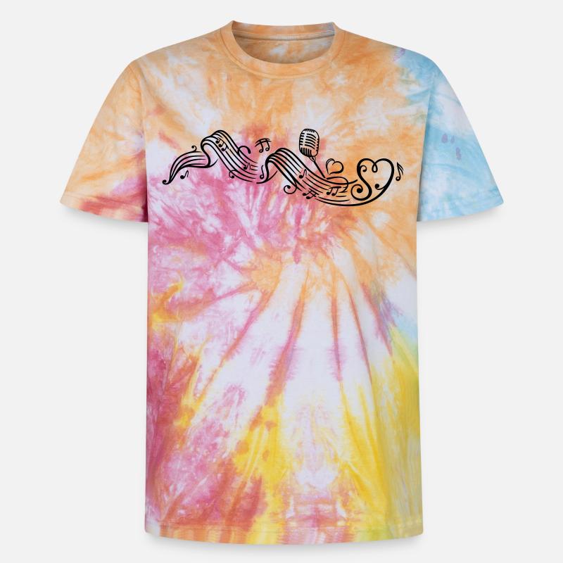 Notenblatt mit microphon, music, notes, clef - Unisex Premium Tie Dye T-Shirt - Regenbogen-Spirale