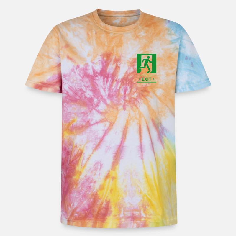 Emergency Exit Basic Green - Unisex Premium Tie-Dye T-Shirt - Rainbow Spiral