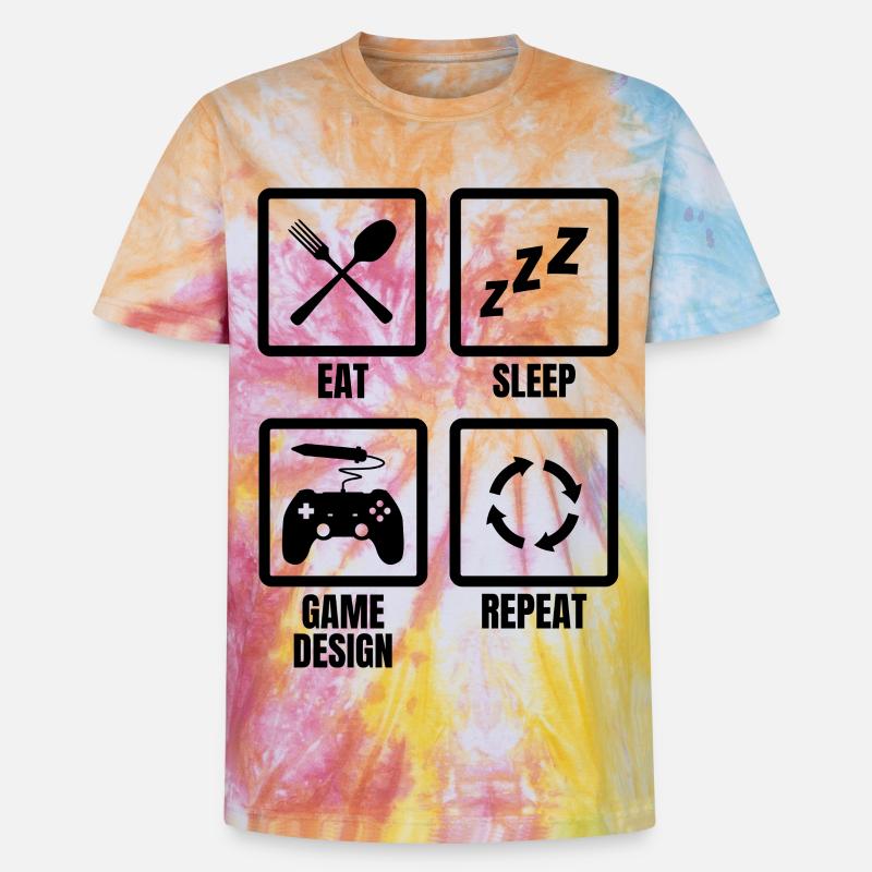 Routine de conception de jeu - T-shirt tie-dye premium unisexe - arc-en-ciel spirale
