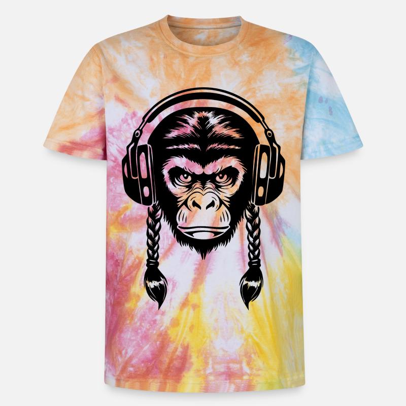 Electro Affenkopf Synth Wave Edition Shirt - Unisex Premium Tie Dye T-Shirt - Regenbogen-Spirale