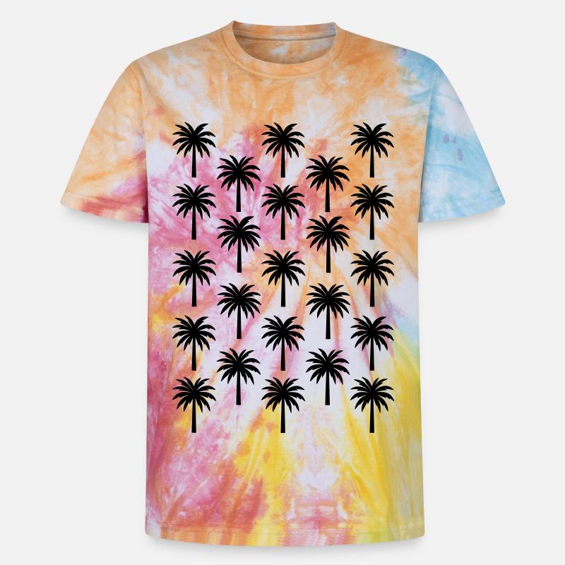 Palm Tree Pattern Black Palm Tree - Unisex Premium Tie-Dye T-Shirt - Rainbow Spiral